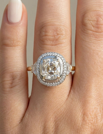 Vintage Allure Cushion Halo Ring Engagement Ring