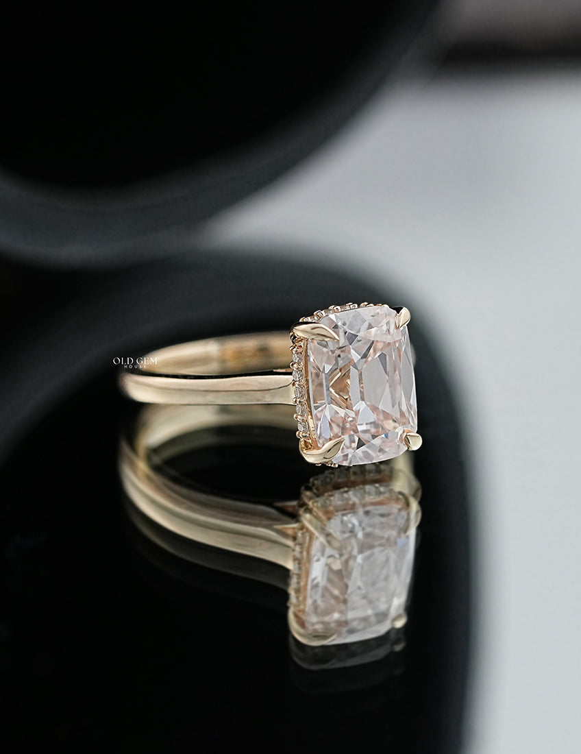 Hidden Halo Elongated Old Mine Cushion Ring