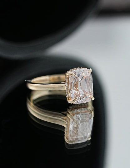 Hidden Halo Elongated Old Mine Cushion Ring