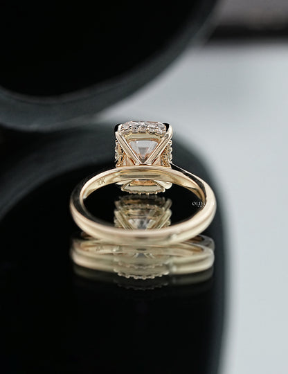 Hidden Halo Elongated Old Mine Cushion Ring