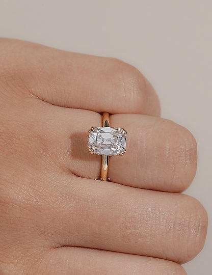 Old Mine Cushion Cut Lab Grown Diamond Hidden Halo Solitaire Ring