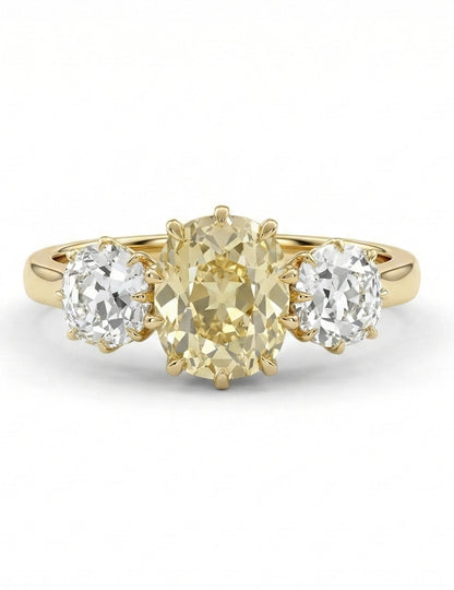 Vintage Edwardian Old Mine Cushion Three Stone Ring Engagement Ring