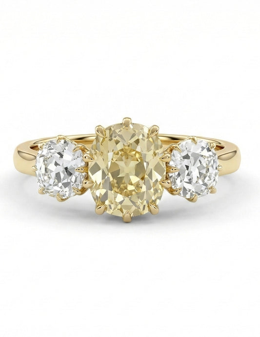 Vintage Edwardian Old Mine Cushion Three Stone Ring Engagement Ring