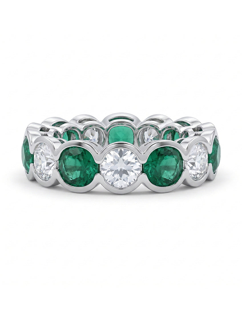 Green Zambian Cushion Gemstone Eternity Wedding Band Wedding Band