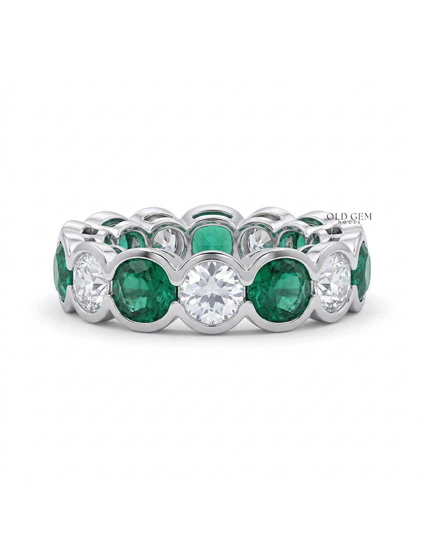 Green Zambian Cushion Gemstone Eternity Wedding Band Wedding Band