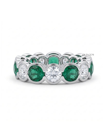 Green Zambian Cushion Gemstone Eternity Wedding Band Wedding Band