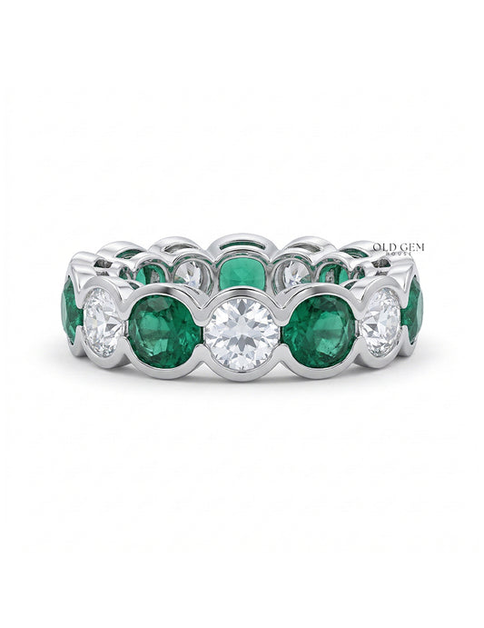 Green Zambian Cushion Gemstone Eternity Wedding Band Wedding Band