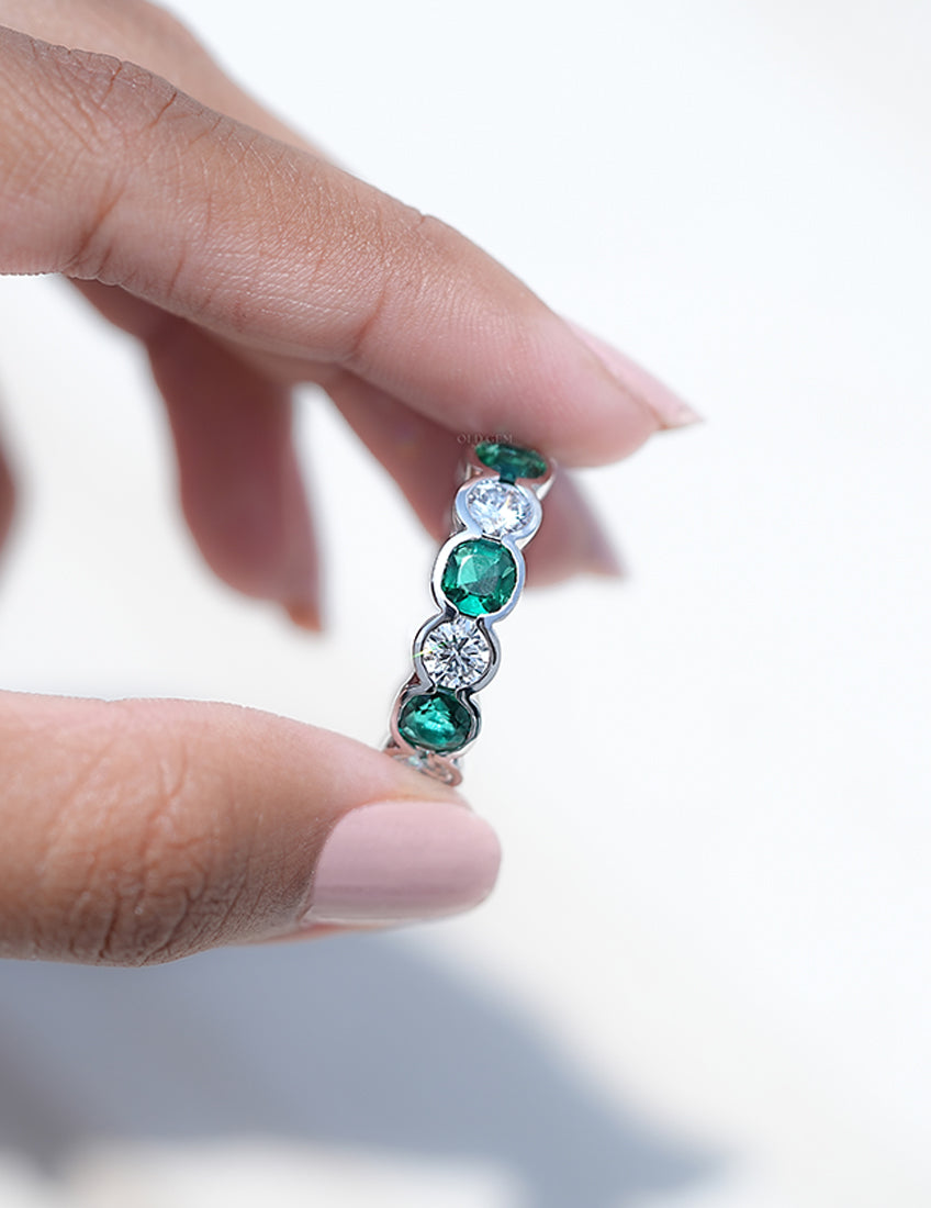 Green Zambian Cushion Gemstone Eternity Wedding Band Wedding Band