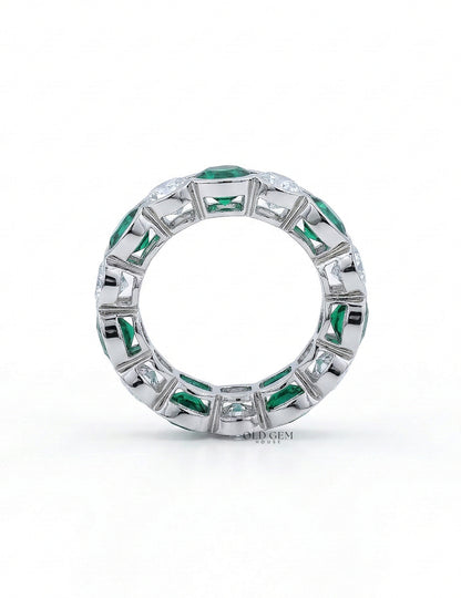 Green Zambian Cushion Gemstone Eternity Wedding Band Wedding Band