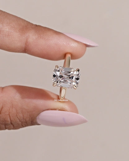 Hidden Halo Elongated Old Mine Cushion Ring