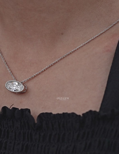 Old Mine Moval Milgrain Set Pendant