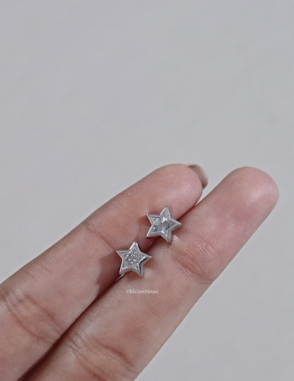 Star Cut Bezel Stud Earrings