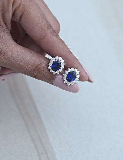 Sapphire Oval Halo Stud