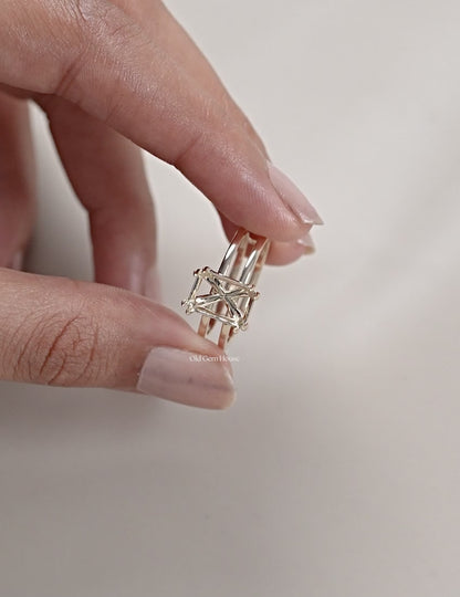 Emerald Shape Dual Band Semi Mount Ring