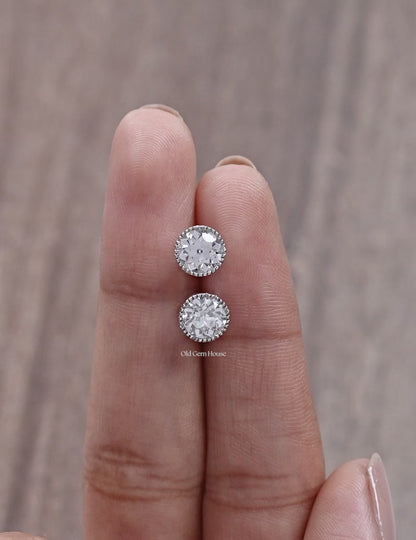 Old European Round Cut Milgrain Stud Earrings