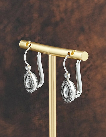 Rose Cut Pear Lab Diamond Halo Drop Earrings